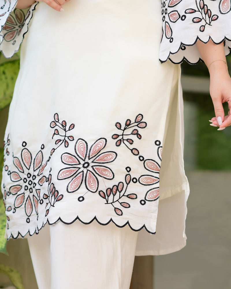 Ivory Petals Charm Threadwork Classic Co-ord