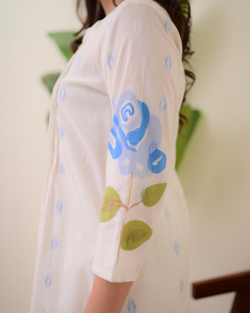Blue Rose Pintex Mul Cotton A Line Kurta Set