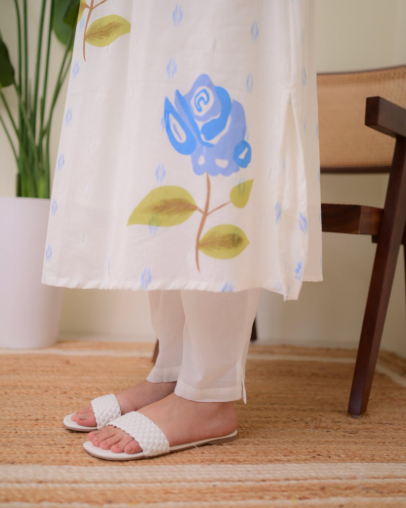 Blue Rose Pintex Mul Cotton A Line Kurta Set