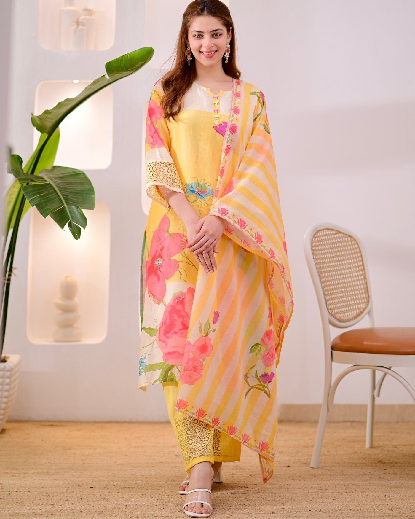 Buttercup Garden Linen Cotton Handwork Suit