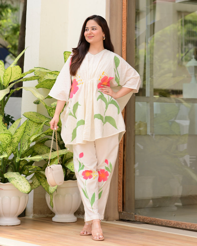 Ivory Bloom Bliss Cotton Kaftan Co-ord