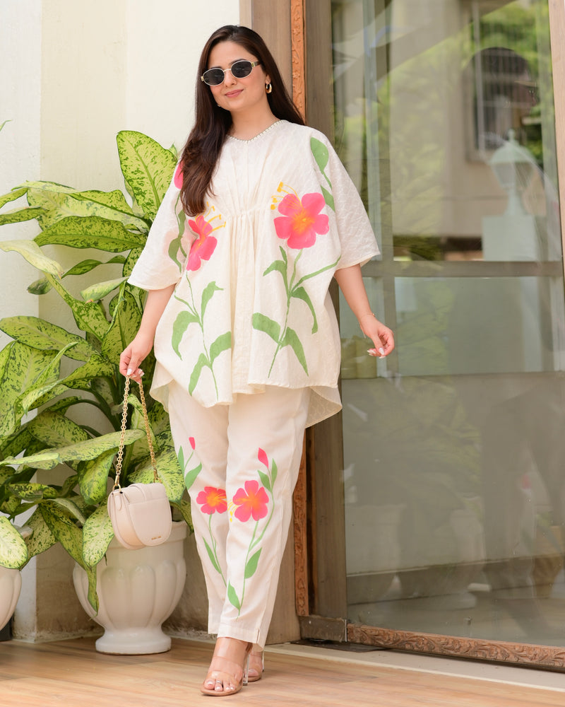 Ivory Bloom Bliss Cotton Kaftan Co-ord