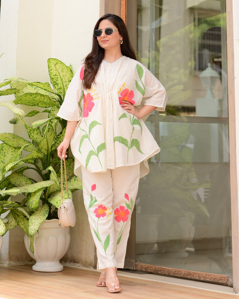 Ivory Bloom Bliss Cotton Kaftan Co-ord