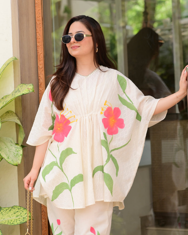 Ivory Bloom Bliss Cotton Kaftan Co-ord