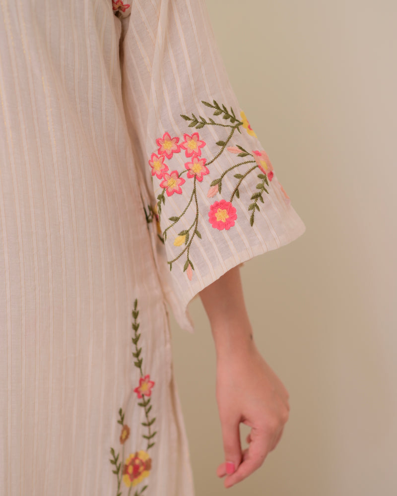 Ivory Threadwork A Line Cotton Pakistani Suit