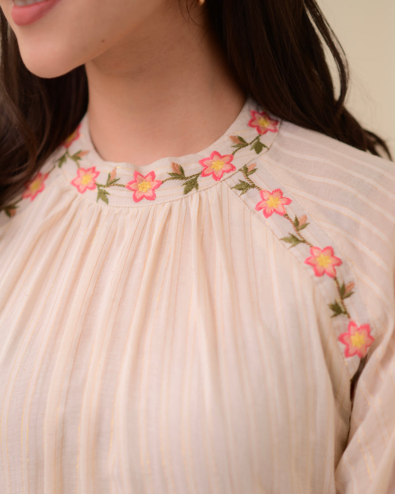 Ivory Threadwork A Line Cotton Pakistani Suit