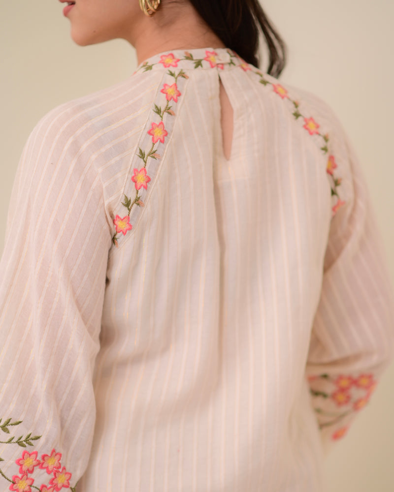 Ivory Threadwork A Line Cotton Pakistani Suit
