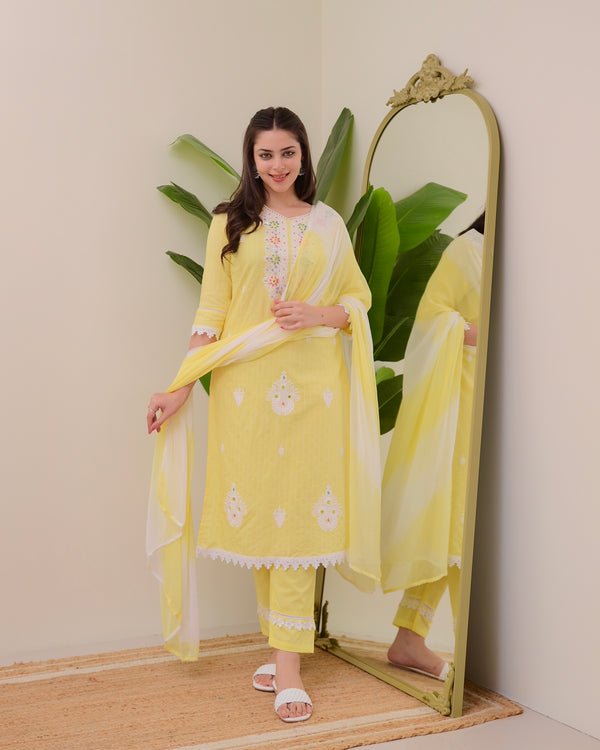Yellow Handwork Cotton Suit