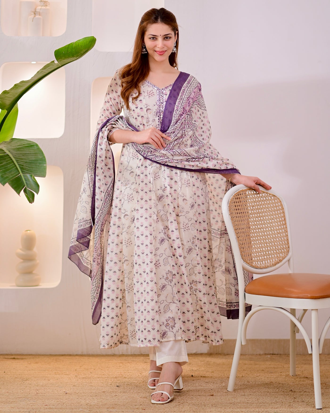 Lavender Bloom Mul Cotton Anarkali Suit