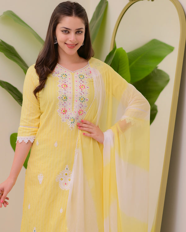 Yellow Handwork Cotton Suit