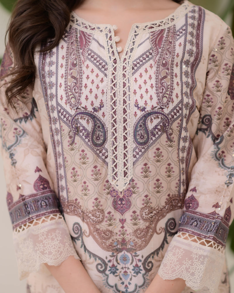 Ivory Pakistani Digital Printed Muslin Suit