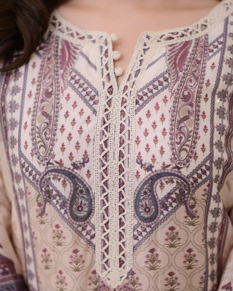 Ivory Pakistani Digital Printed Muslin Suit