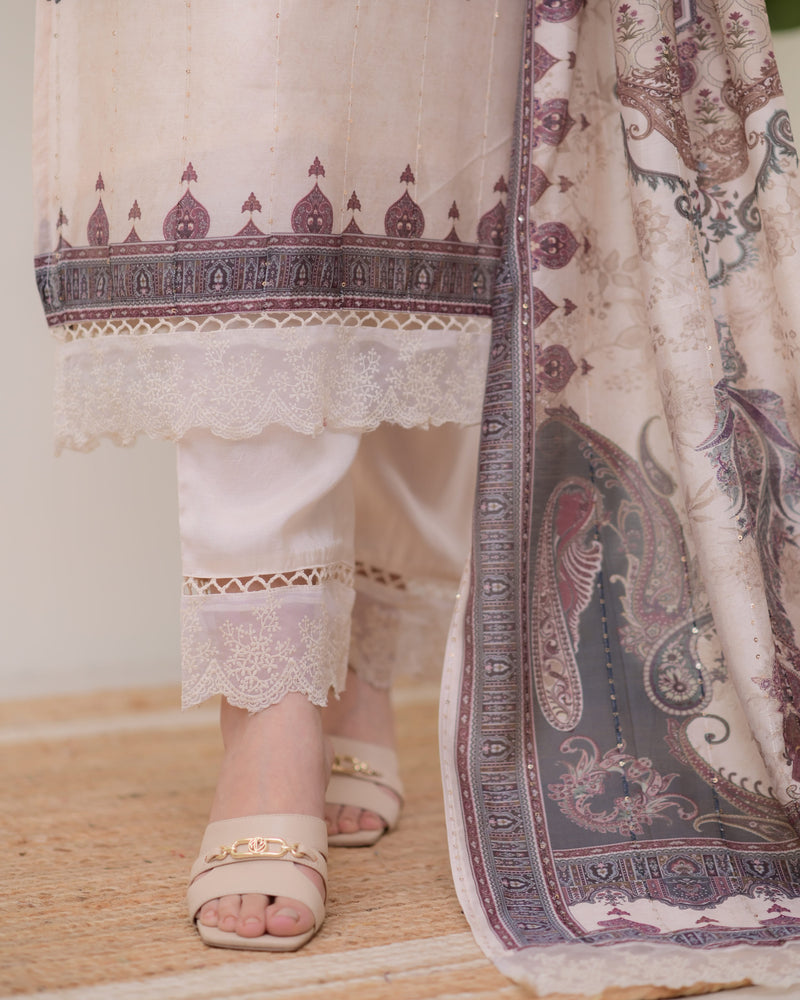 Ivory Pakistani Digital Printed Muslin Suit