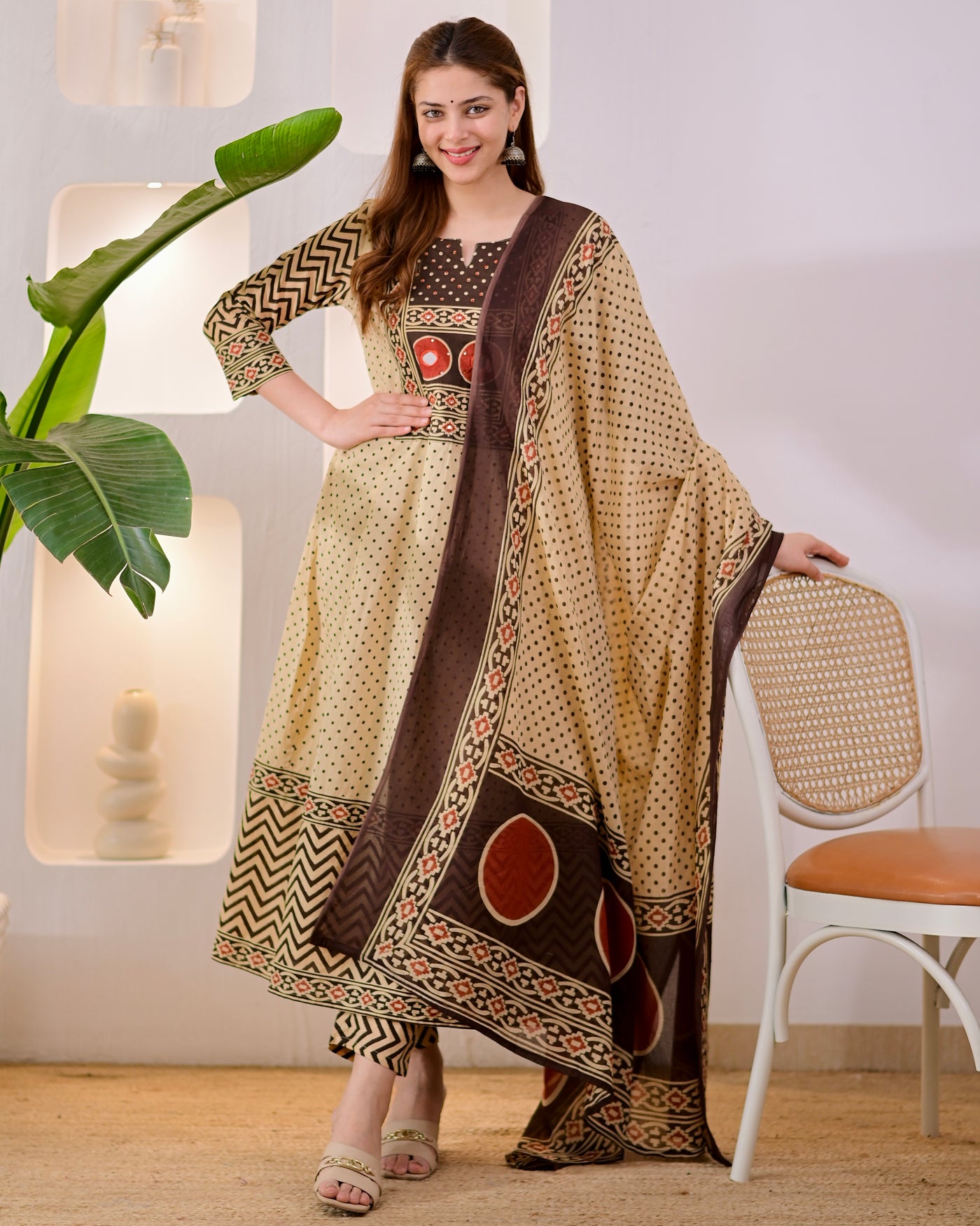 Cocoa Chevron Charm Cotton A Line Suit