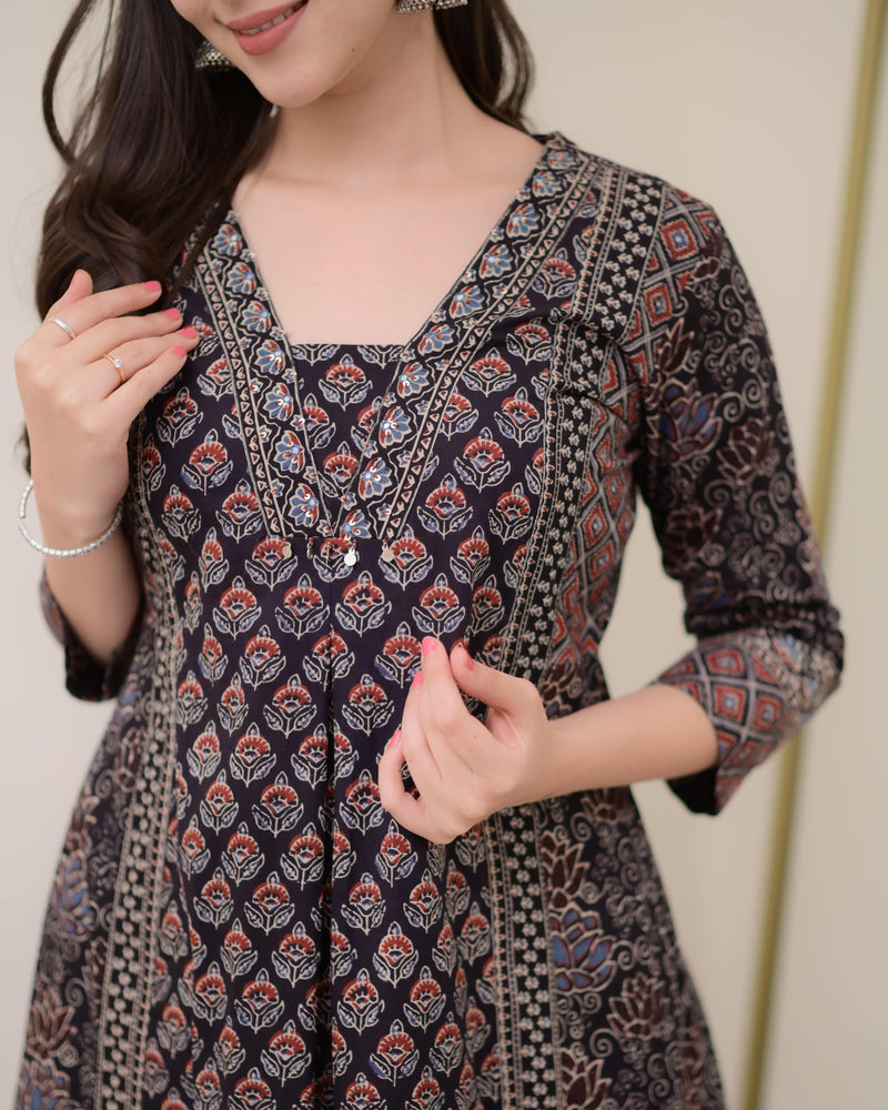 Black A Line Printed Premium Cotton Suit