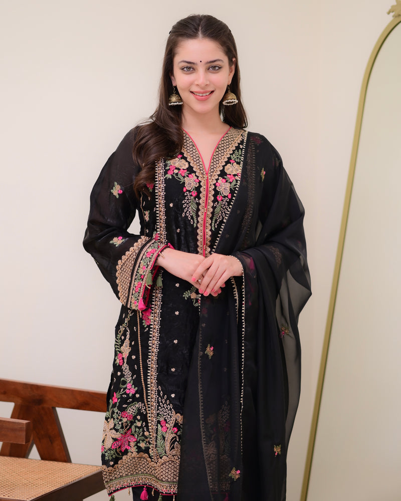 Black Pakistani Threadwork Goldcrush Festive Suit