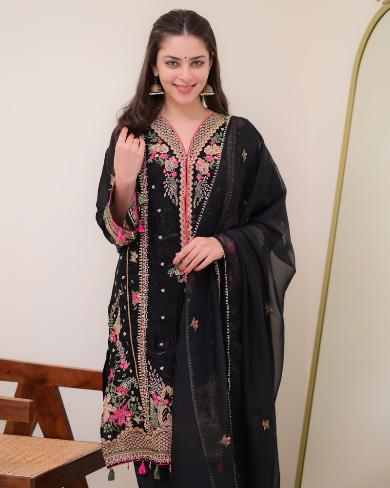 Black Pakistani Threadwork Goldcrush Festive Suit