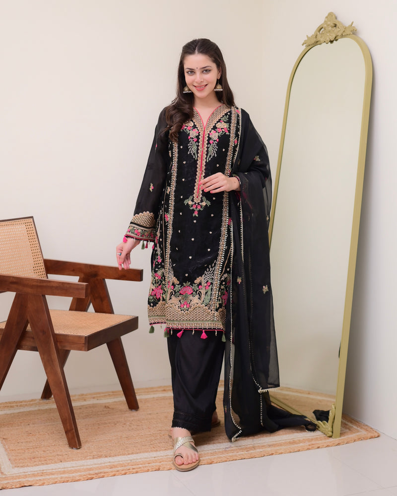 Black Pakistani Threadwork Goldcrush Festive Suit