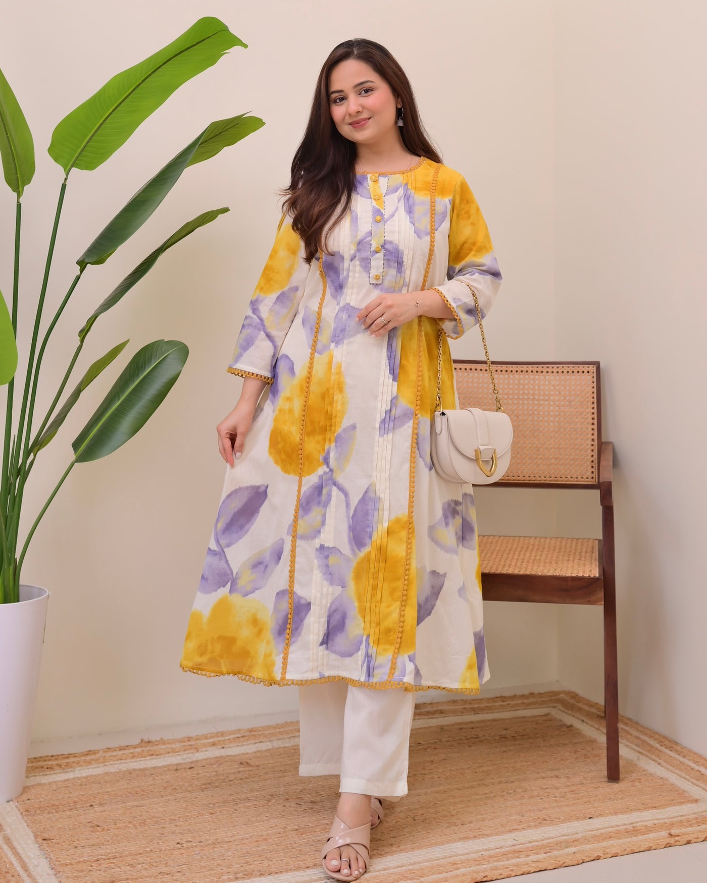 Sunlit Lilac Pintex A Line Cotton Kurta Set