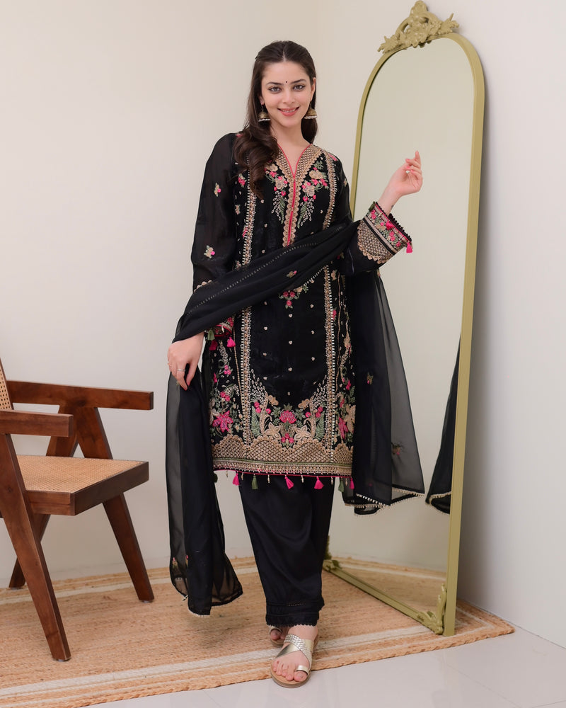 Black Pakistani Threadwork Goldcrush Festive Suit