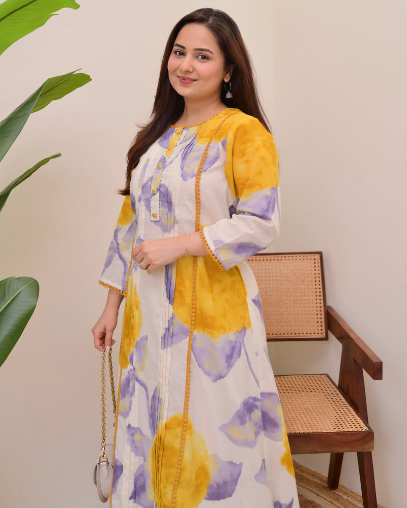 Sunlit Lilac Pintex A Line Cotton Kurta Set