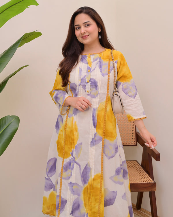 Sunlit Lilac Pintex A Line Cotton Kurta Set
