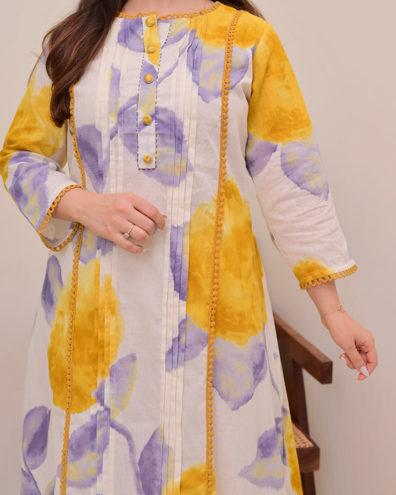 Sunlit Lilac Pintex A Line Cotton Kurta Set