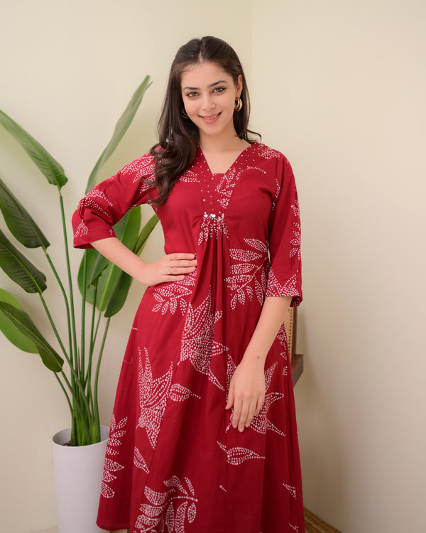 Red Polka Dots Cotton A Line Kurta Palazzo Set