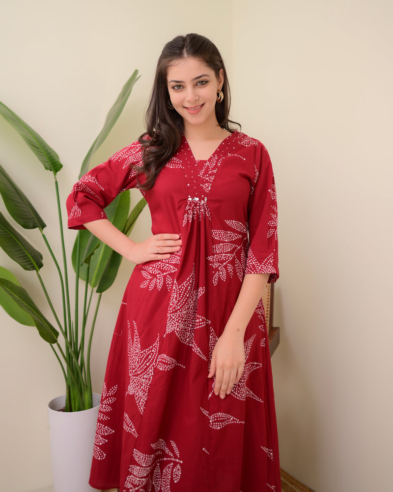 Red Polka Dots Cotton A Line Kurta Palazzo Set