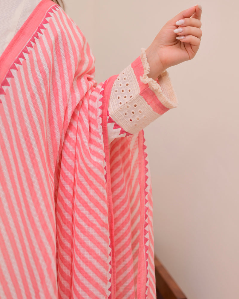 Ivory Pink Bloom Pakistani Tulip Cotton Suit