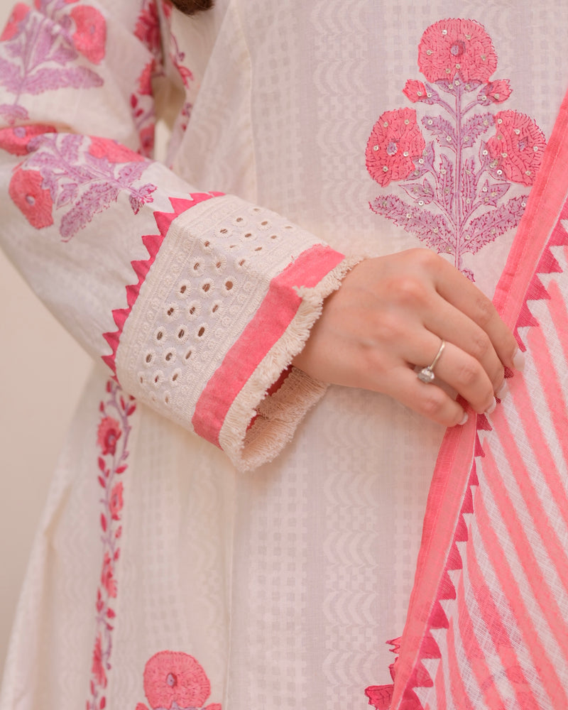Ivory Pink Bloom Pakistani Tulip Cotton Suit