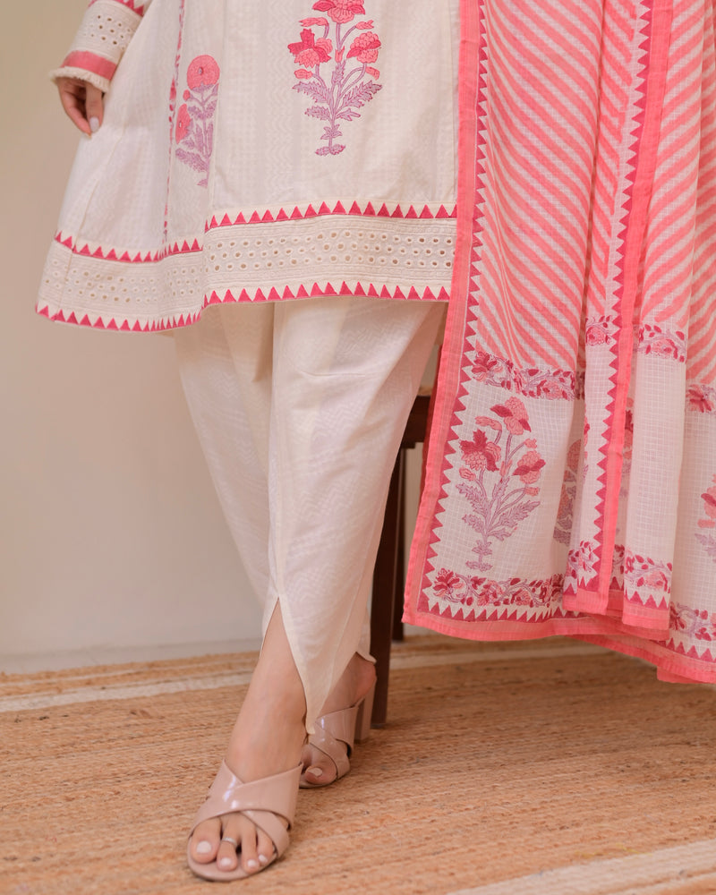 Ivory Pink Bloom Pakistani Tulip Cotton Suit
