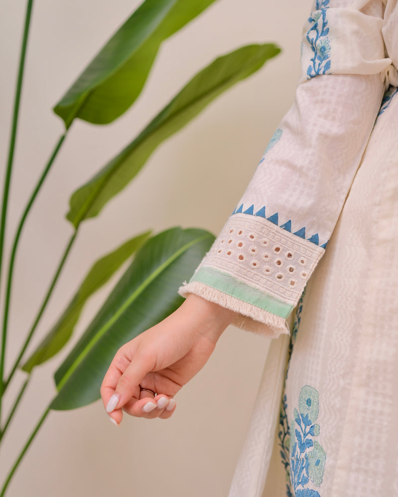 Ivory Blue Bloom Pakistani Tulip Cotton Suit