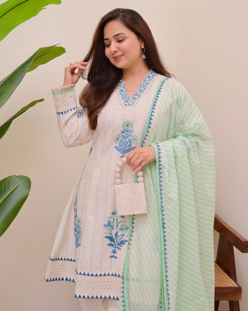 Ivory Blue Bloom Pakistani Tulip Cotton Suit