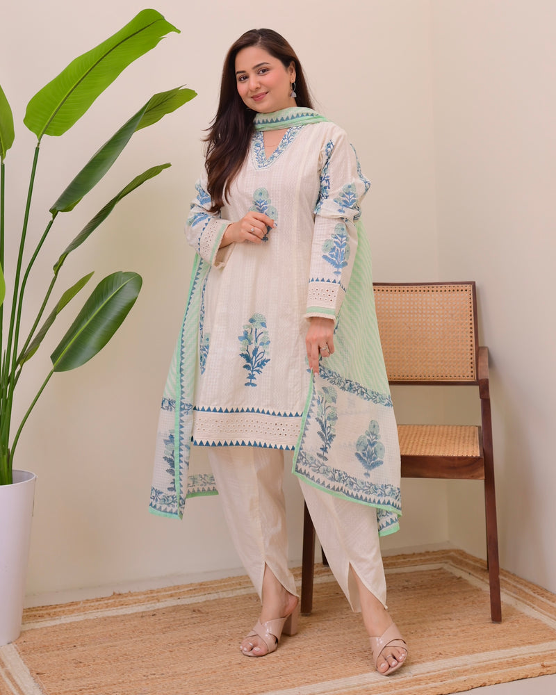 Ivory Blue Bloom Pakistani Tulip Cotton Suit