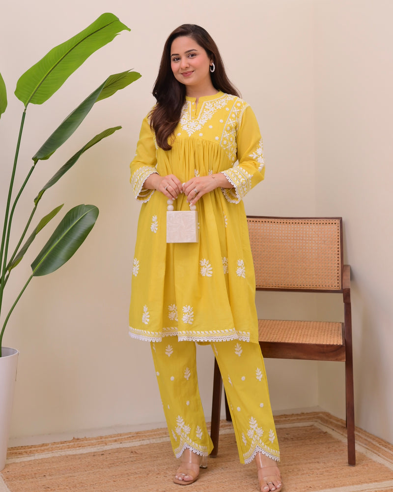 Citrus Charm Chikankari Mul Cotton Co-ord
