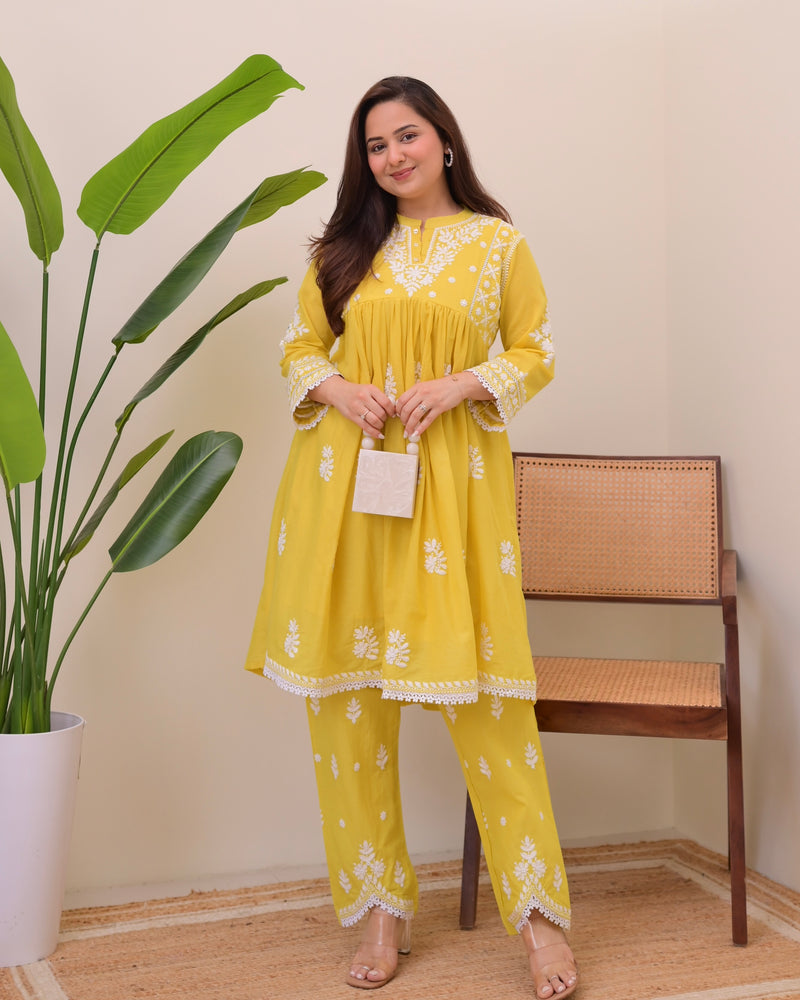 Citrus Charm Chikankari Mul Cotton Co-ord