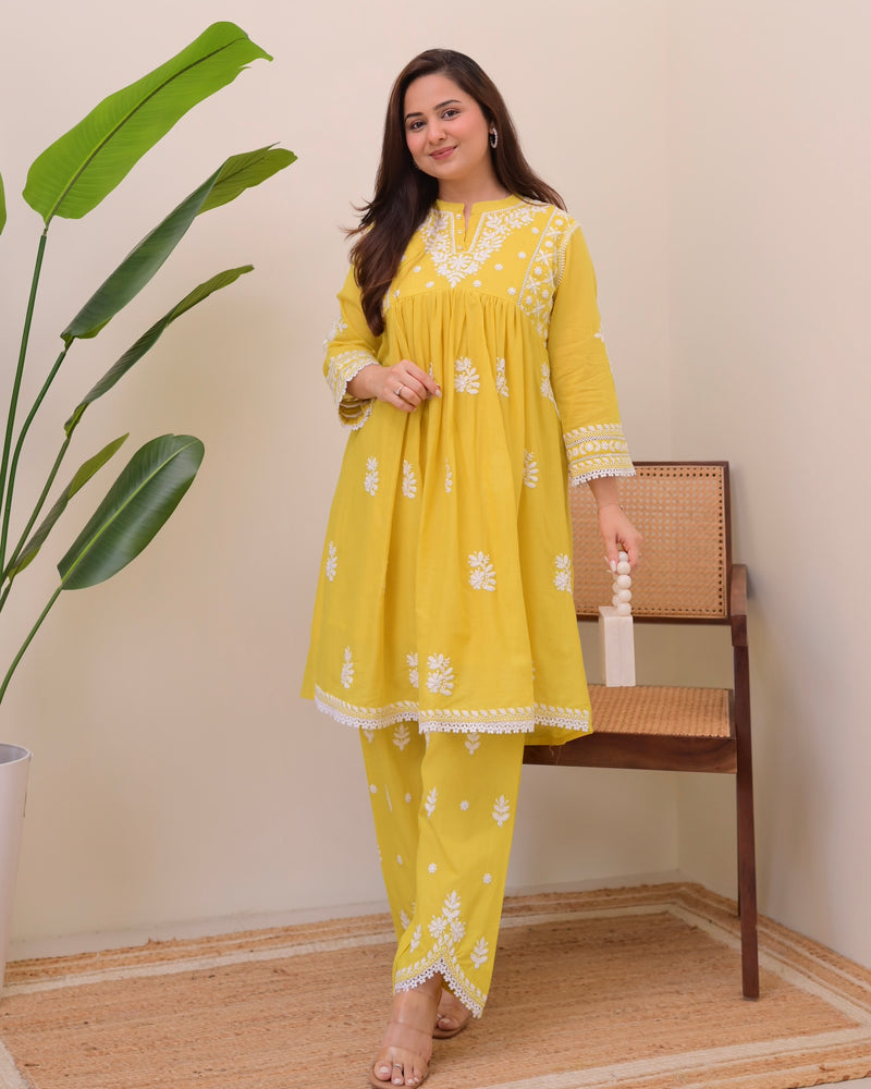 Citrus Charm Chikankari Mul Cotton Co-ord