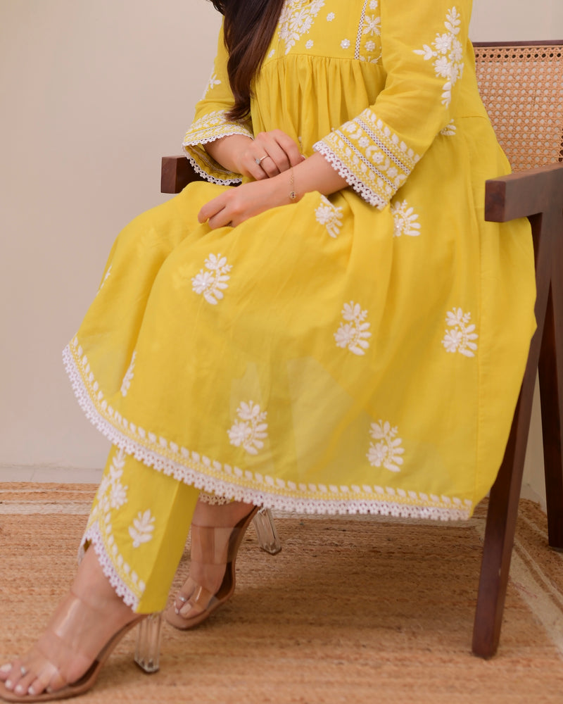 Citrus Charm Chikankari Mul Cotton Co-ord