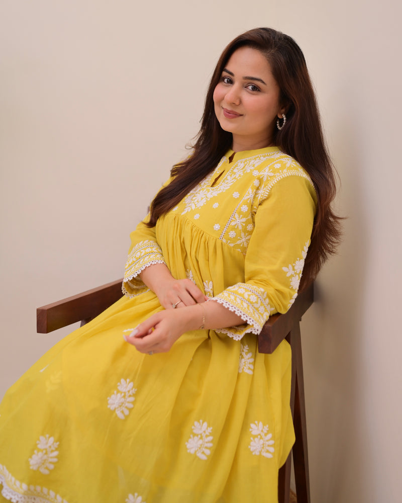 Citrus Charm Chikankari Mul Cotton Co-ord