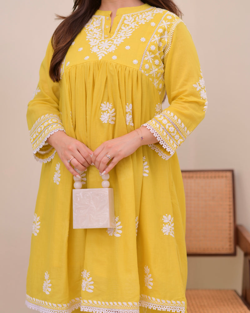 Citrus Charm Chikankari Mul Cotton Co-ord