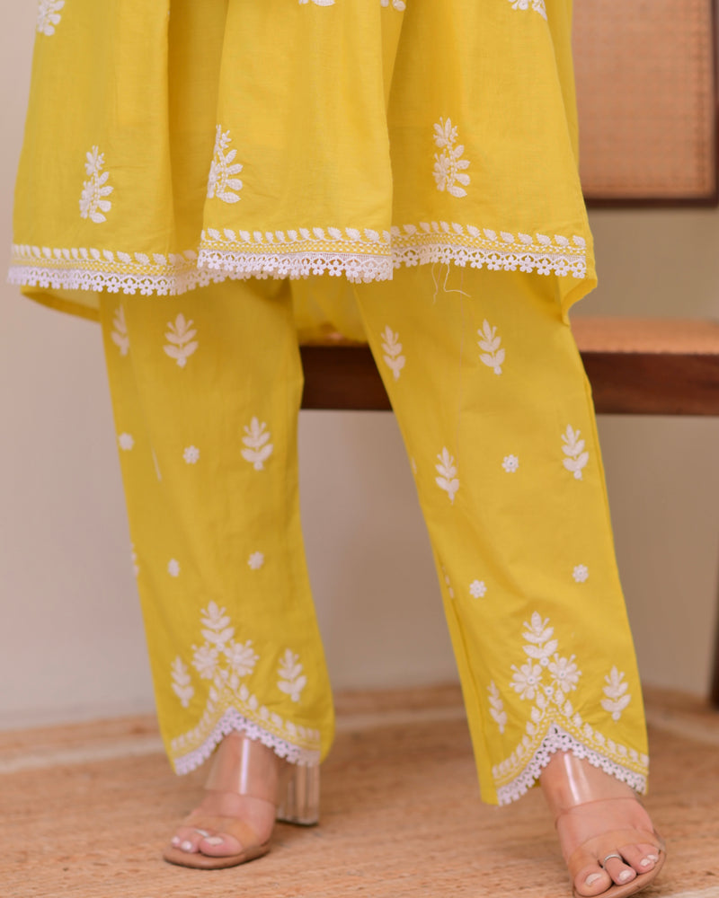 Citrus Charm Chikankari Mul Cotton Co-ord