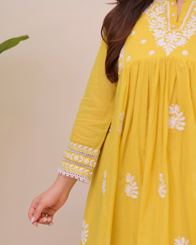 Citrus Charm Chikankari Mul Cotton Co-ord