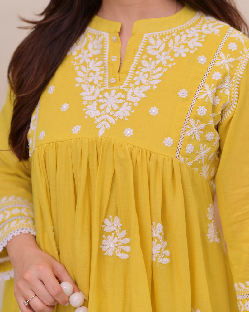 Citrus Charm Chikankari Mul Cotton Co-ord