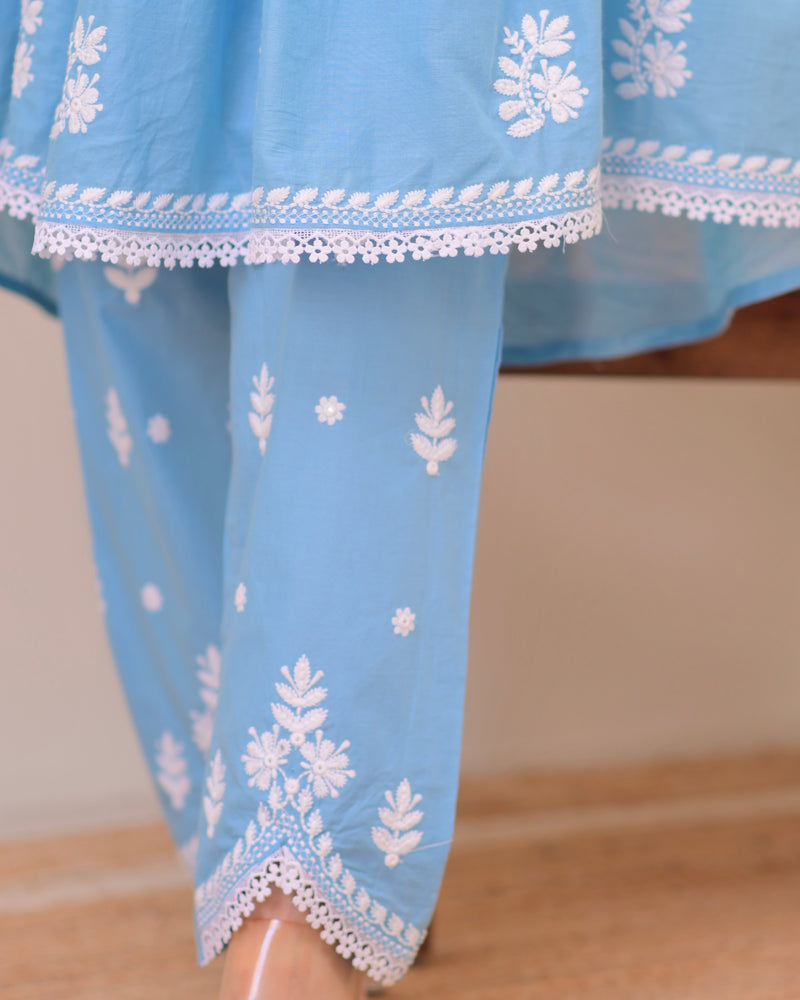 Azure Sky Chikankari Mul Cotton Co-ord