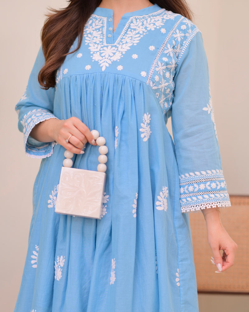 Azure Sky Chikankari Mul Cotton Co-ord