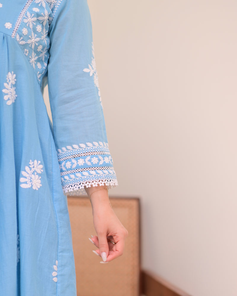 Azure Sky Chikankari Mul Cotton Co-ord