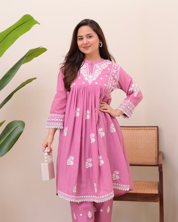 Rose Reverie Chikankari Mul Cotton Co-ord