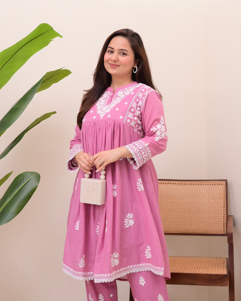 Rose Reverie Chikankari Mul Cotton Co-ord