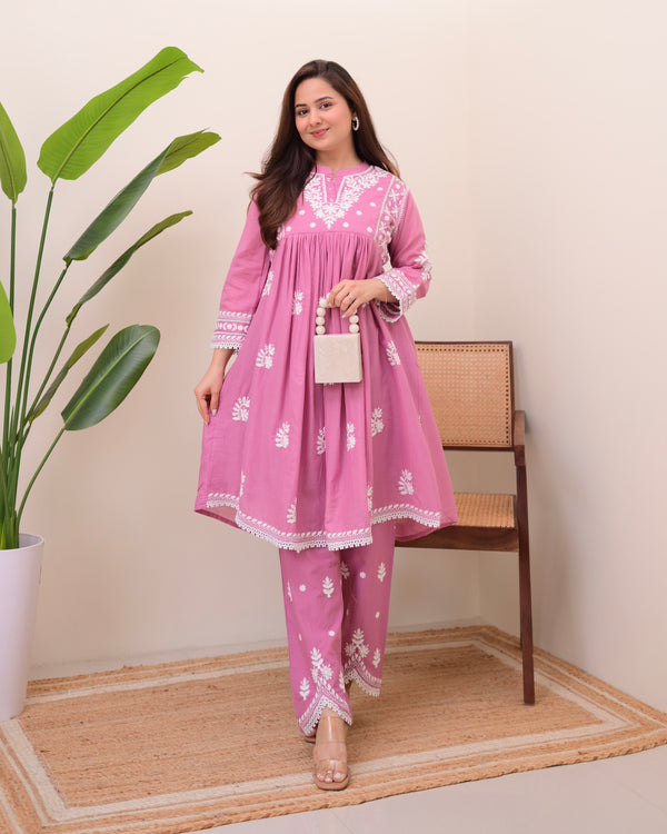 Rose Reverie Chikankari Mul Cotton Co-ord